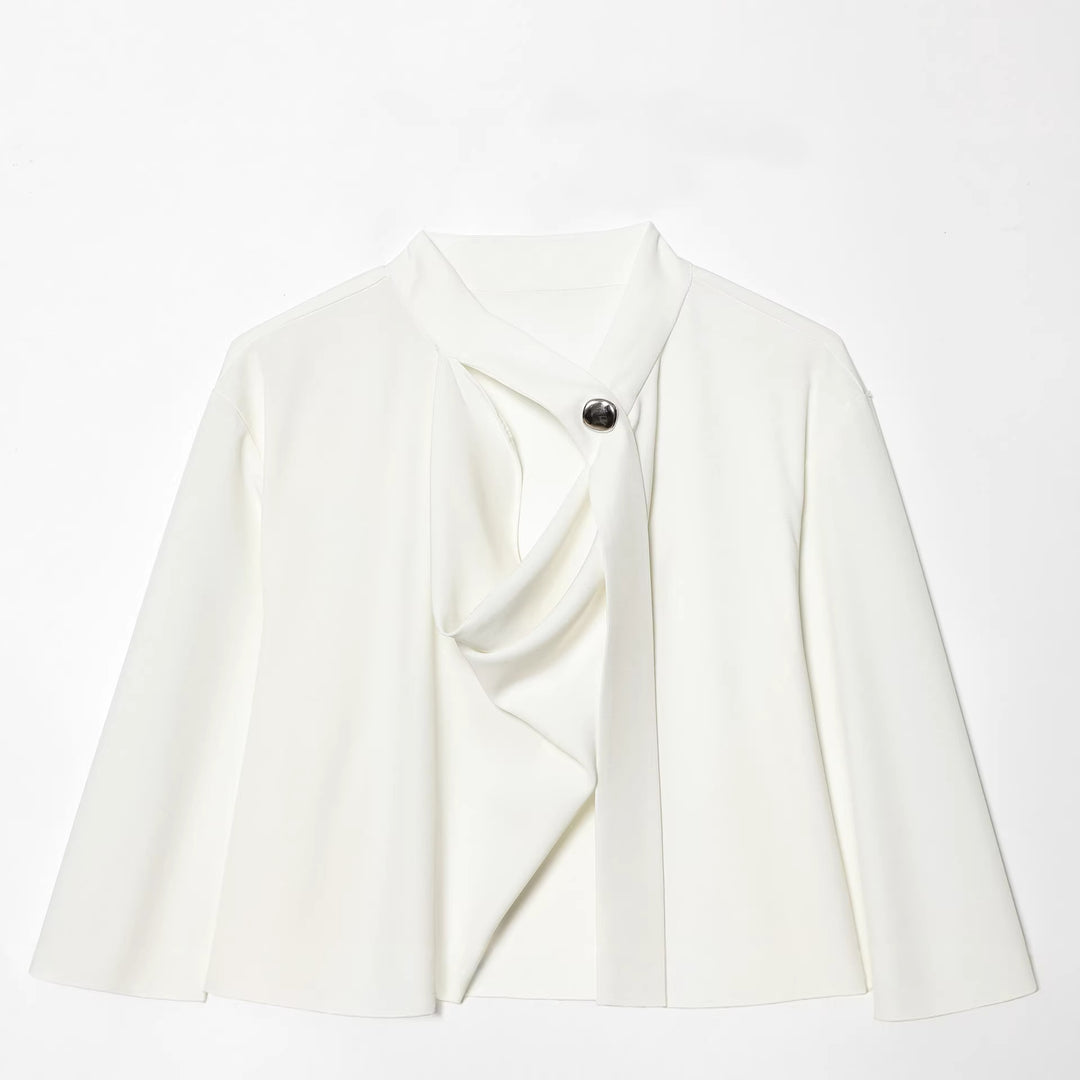 Women's slouch blouse with draped knot front and wide cuffs Mune Fashion