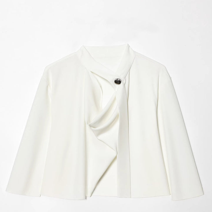 Women's slouch blouse with draped knot front and wide cuffs Mune Fashion