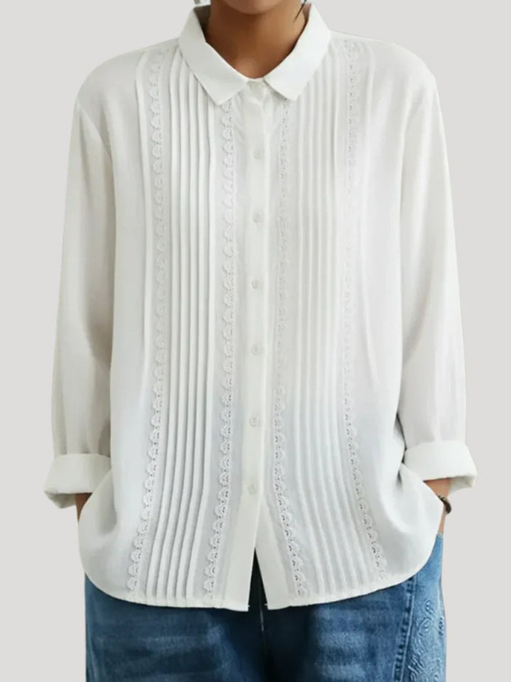 Ladies Elegant Blouse with Fine Pleats and Lace Trim