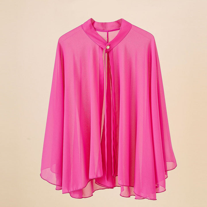 Women's Chiffon Cape with Bow Collar and Decorative Button Mune Fashion