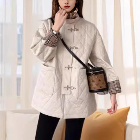 Women’s Stylish Quilted Coat with Check Pattern Mune Fashion