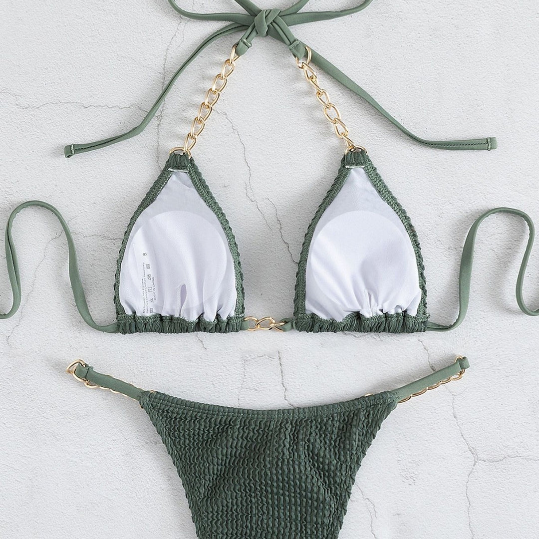 Women's Triangle Bikini with Elegant Chain Accents Mune Fashion