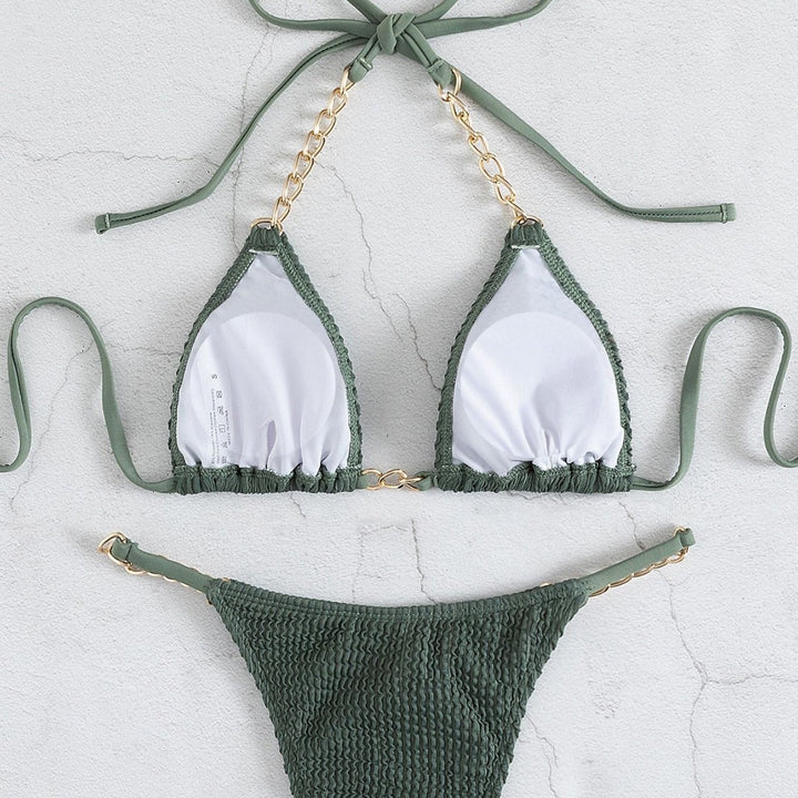 Women's Triangle Bikini with Elegant Chain Accents Mune Fashion