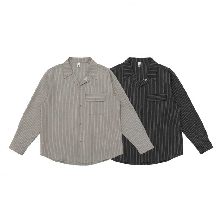 Unisex Boxy Shirt Jacket with Lapel Collar, Chest Pocket and Fine Pinstripe Mune Fashion
