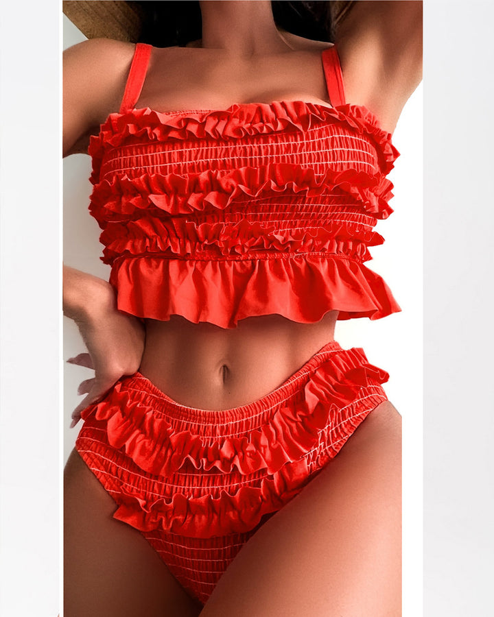 Women High-Waisted Bikini Bottom with Ruffle Details Mune Fashion