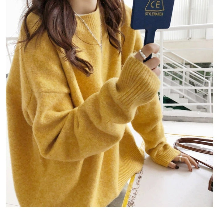 Women's Casual Cozy Fine Knit Sweater with Stand-up Collar and Extended Cuffs Mune Fashion