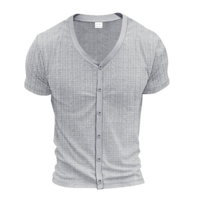 Men's short-sleeve fine knit cardigan with V-neck and continuous button placket Mune Fashion