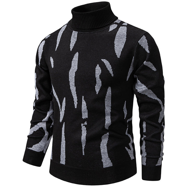 Men's Structured Turtleneck Sweater with Abstract Jacquard Pattern and Ribbed Trims Mune Fashion