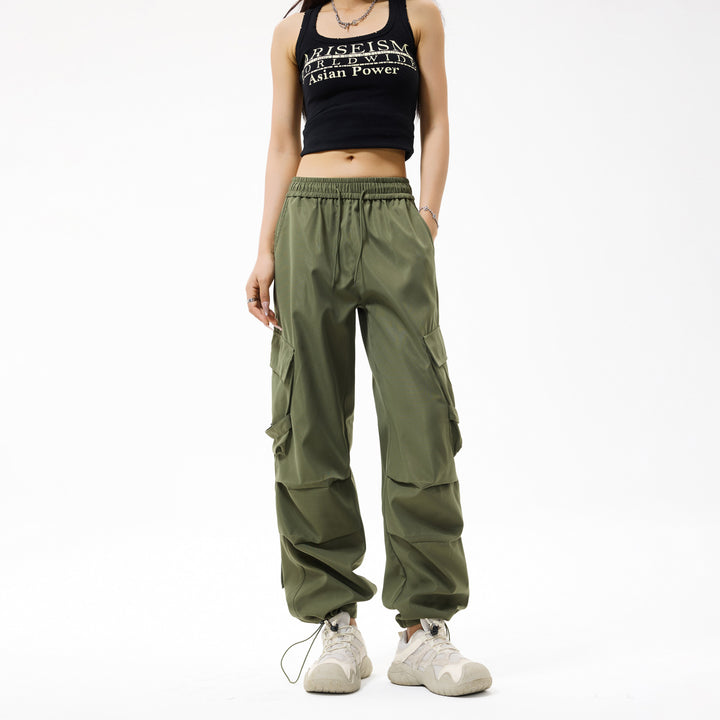Herren Baggy‑Cargo‑Hose mit modularen Klappfächern, Band‑Details und Kordelbund Mune Fashion
