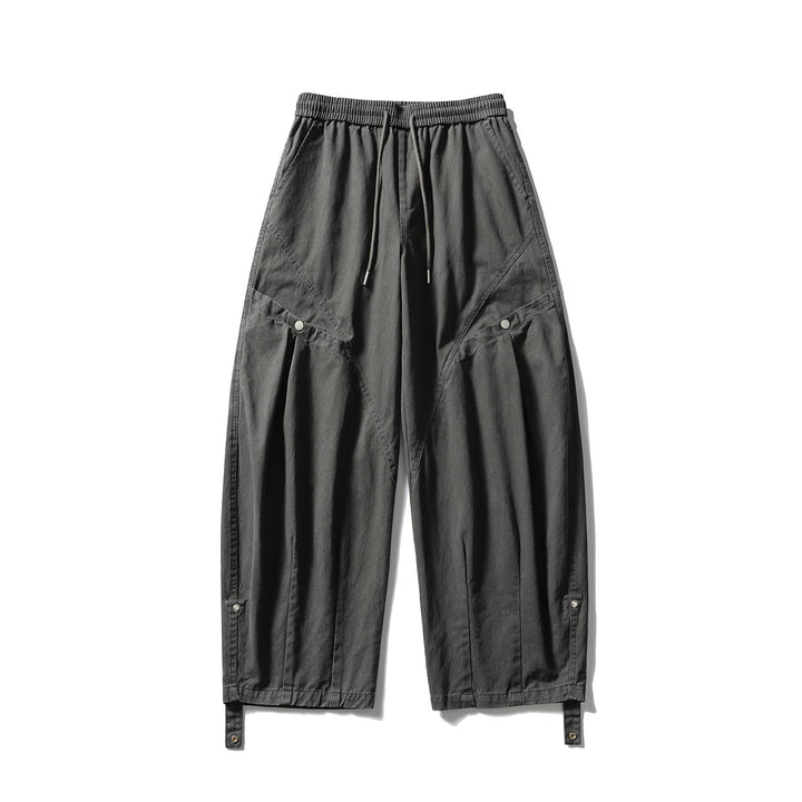 Women's Wide Cargo Pants with Elastic Tunnel Drawstring Waistband, Flap Pockets and Adjustable Leg Straps Mune Fashion
