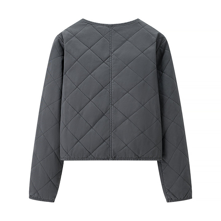 Women Light Quilted Short Jacket with Round Neck, Full Zip and Subtle Waist Length Mune Fashion