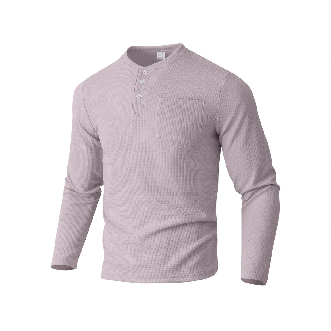 Men's long sleeve Henley with waffle structure and chest pocket thermal long sleeve shirt Mune Fashion
