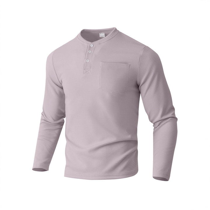 Men's long sleeve Henley with waffle structure and chest pocket thermal long sleeve shirt Mune Fashion