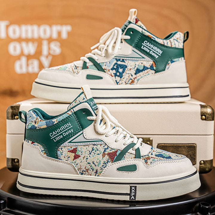 Women’s fashionable high-top platform sneaker with woven tapestry pattern, padded ankle collar and cushioning EVA sole Mune Fashion