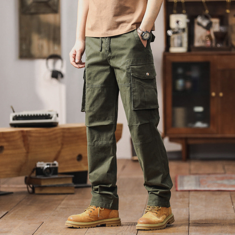 Herren Gerade geschnittene Canvas-Cargohose mit Klapp-Utility-Taschen und Kordelbund Mune Fashion
