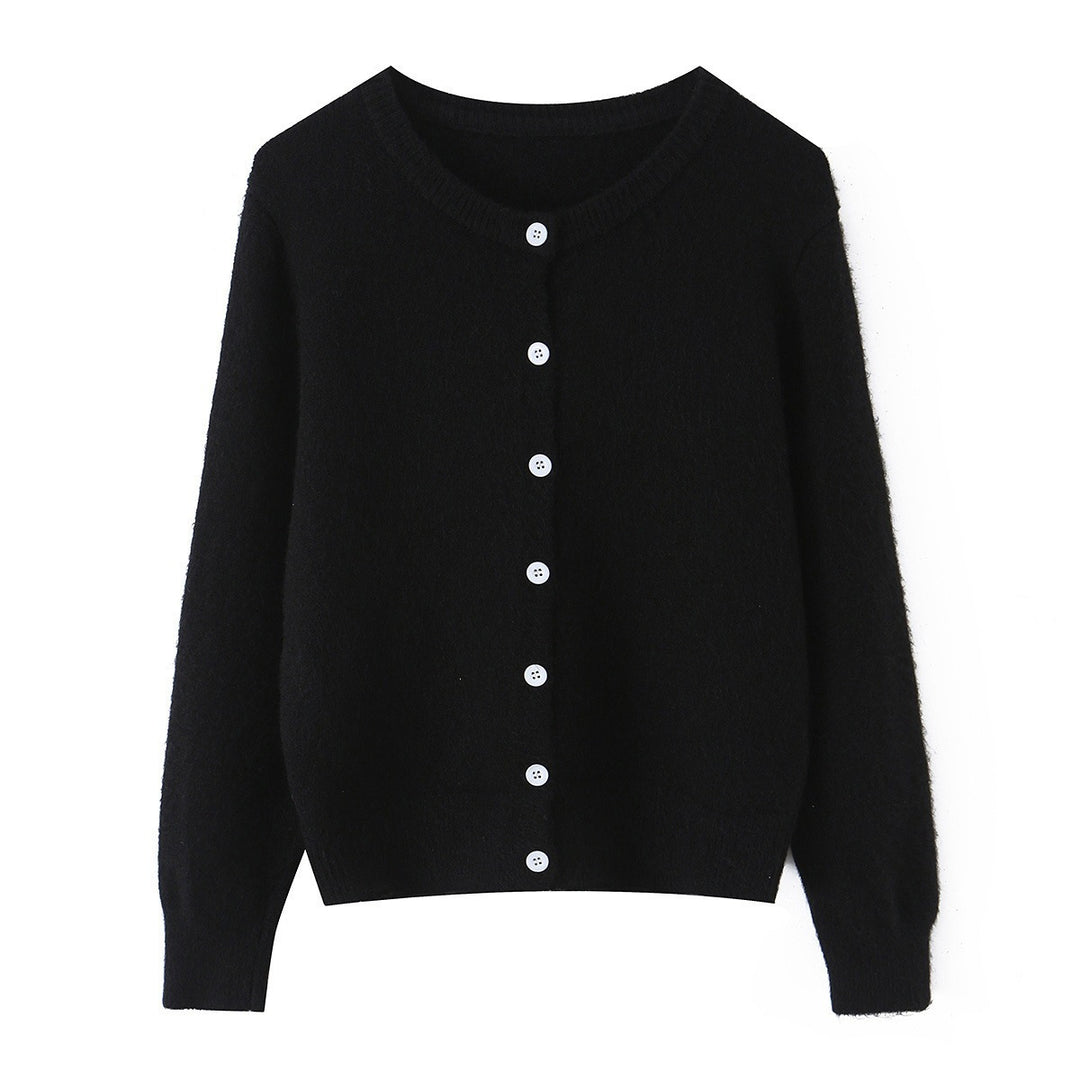 Women's fine knit cardigan with round neckline, full button placket and ribbed hem Mune Fashion