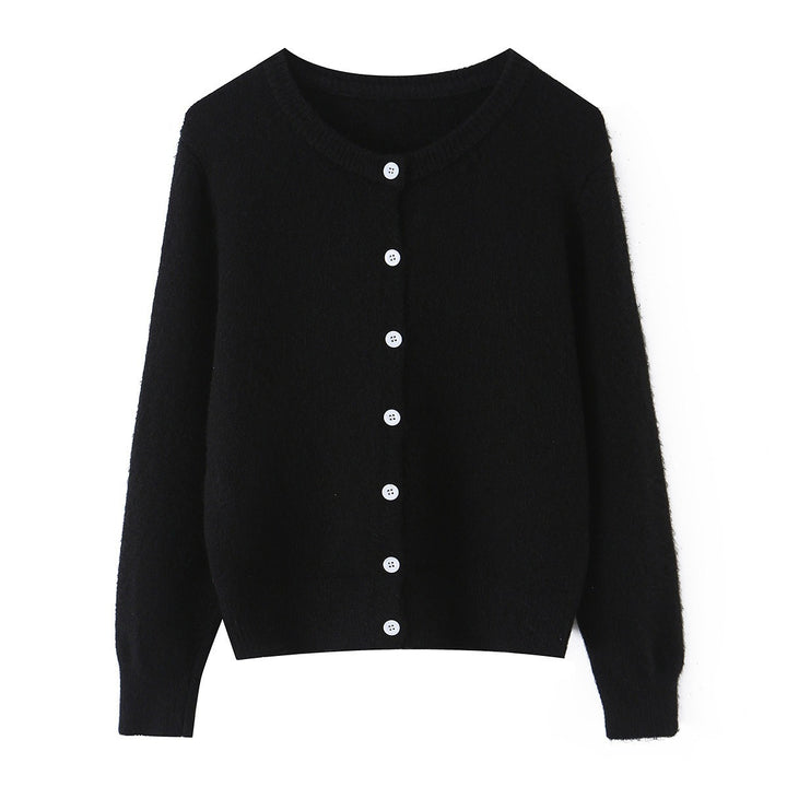 Women's fine knit cardigan with round neckline, full button placket and ribbed hem Mune Fashion