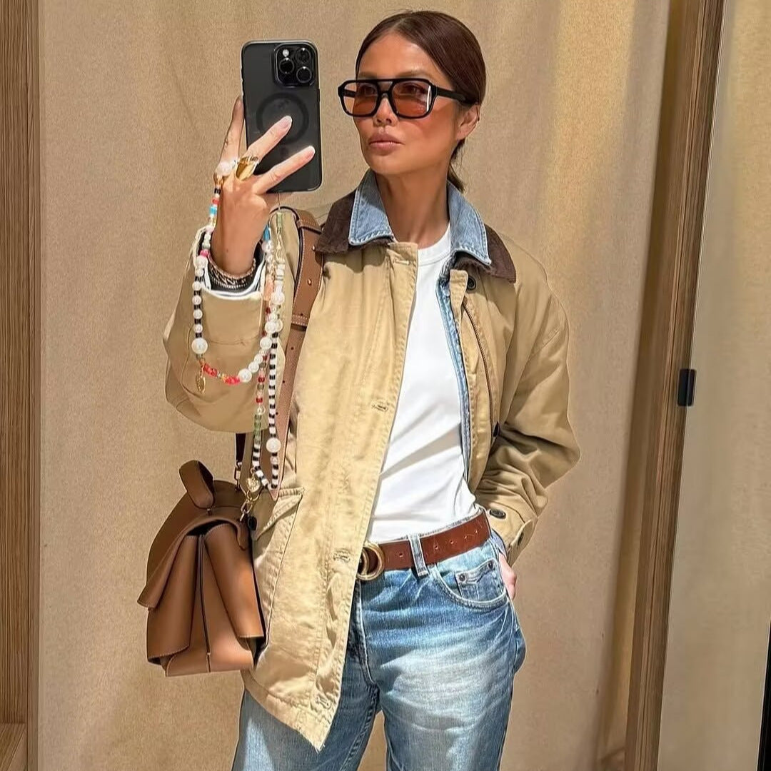 Women nan short utility field jacket with cord collar, oversized cut and patch flap pockets Mune Fashion