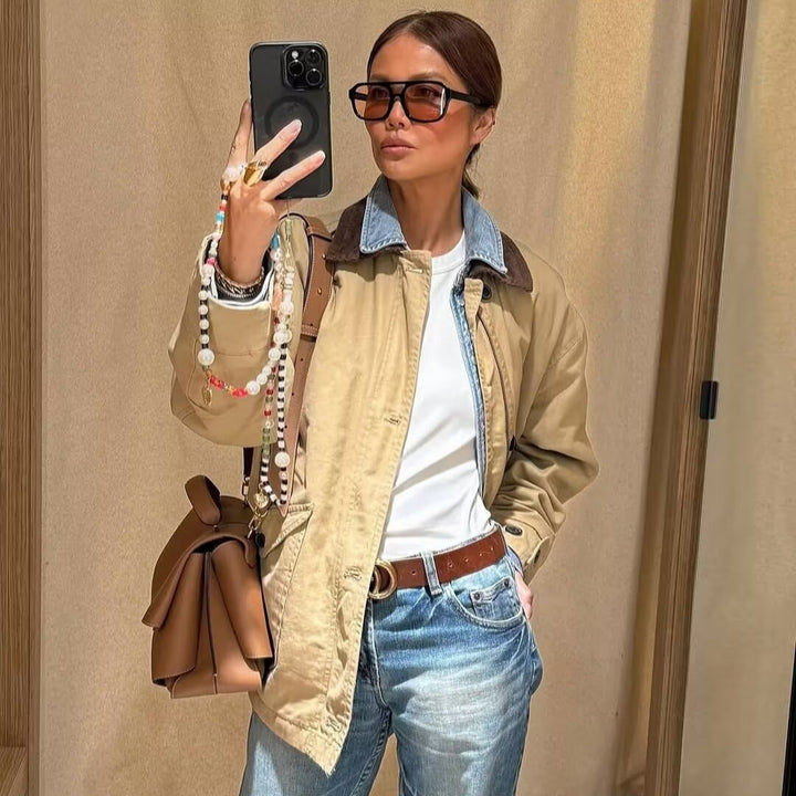 Women nan short utility field jacket with cord collar, oversized cut and patch flap pockets Mune Fashion