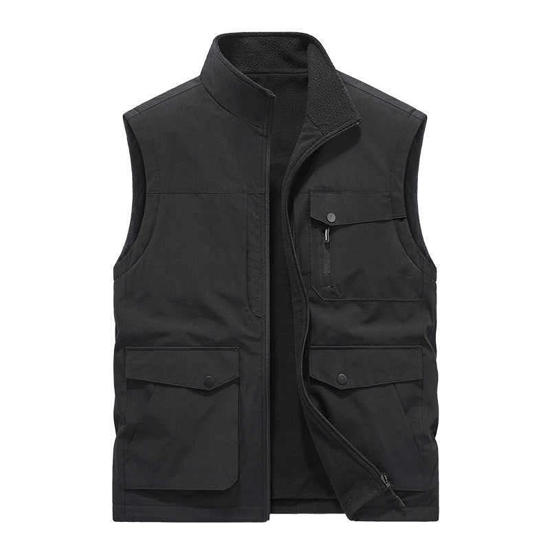 Men's Multifunctional Utility Vest with Fleece Lining and Multiple Pockets Mune Fashion