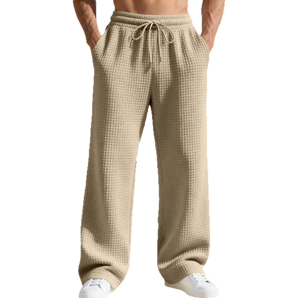 Men's casual waffle knit leisure pants with elastic waist and drawstring Mune Fashion