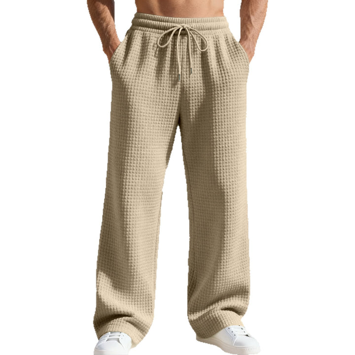 Men's casual waffle knit leisure pants with elastic waist and drawstring Mune Fashion