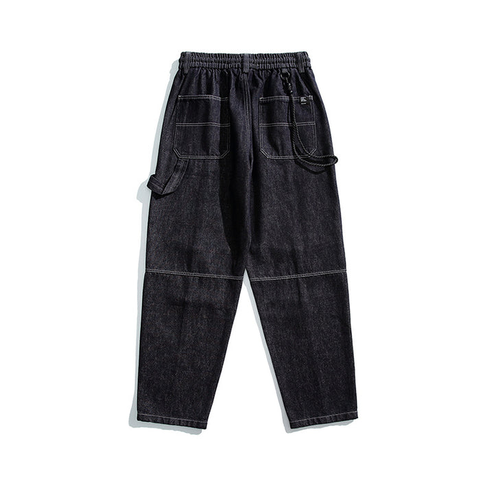 Men's Relaxed Denim Cargo Pants with Elastic Waistband and Reinforced Knee Panels Mune Fashion