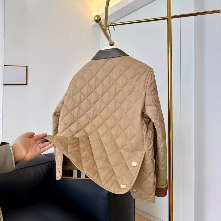 Ladies fashionable quilted jacket with elegant leather collar Mune Fashion