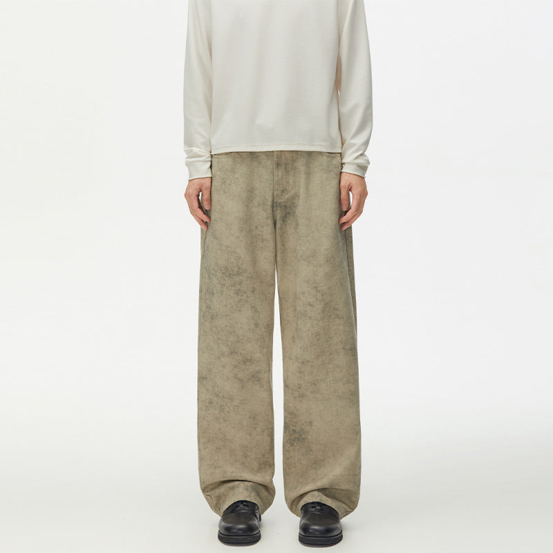 Men's Wide Velour Look Marlene Pants with Floor-Length Hem and Relaxed Fit Mune Fashion