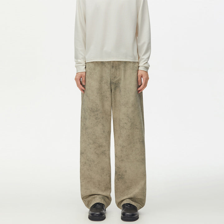 Men's Wide Velour Look Marlene Pants with Floor-Length Hem and Relaxed Fit Mune Fashion