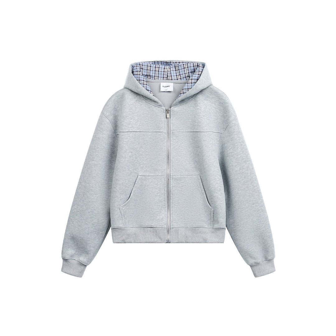 Women's hooded zip jacket in boxy cut with checkered lined hood Mune Fashion