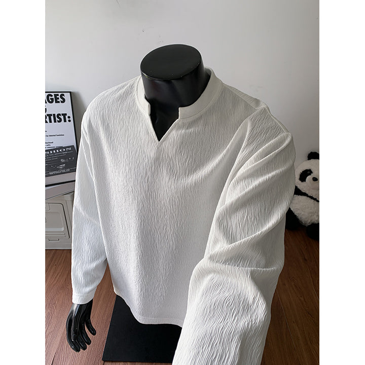 Men's finely structured long sleeve shirt with stand-up collar and V-insert Mune Fashion