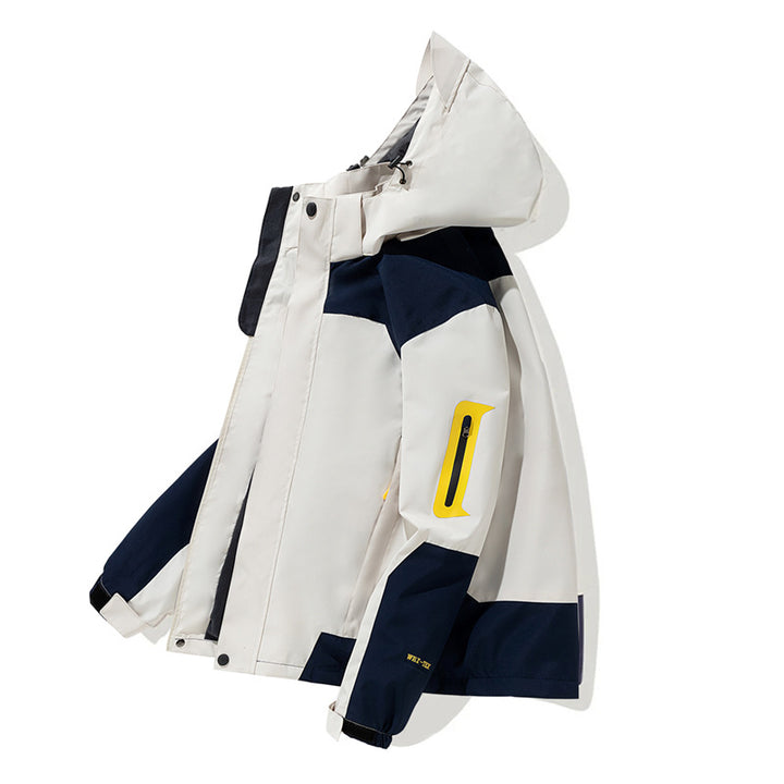 Men's Waterproof Softshell Outdoor Jacket with Hood, Sleeve Zipper Pocket and Windproof Membrane Mune Fashion