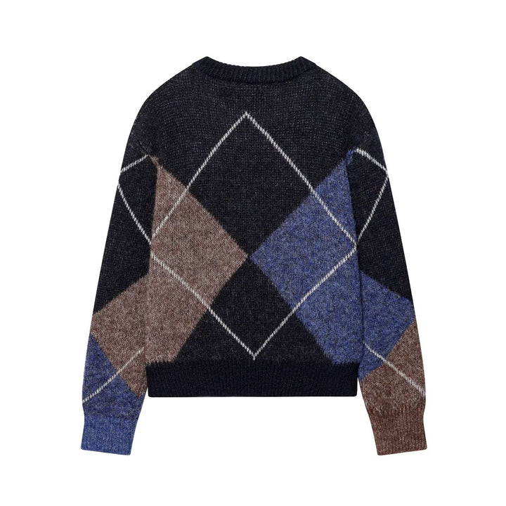 Women's Argyle Knit Sweater with Boxy Cropped Cut Mune Fashion