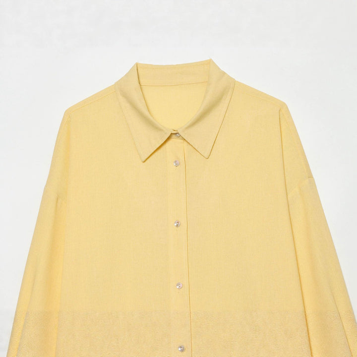 Women's Oversized Linen Look Shirt Blouse with Concealed Button Placket and Cuff Mune Fashion