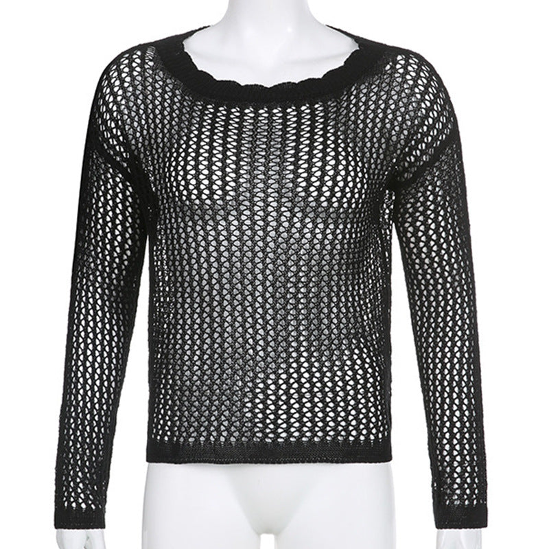 Ladies airy knitted pullover with fine mesh pattern Mune Fashion
