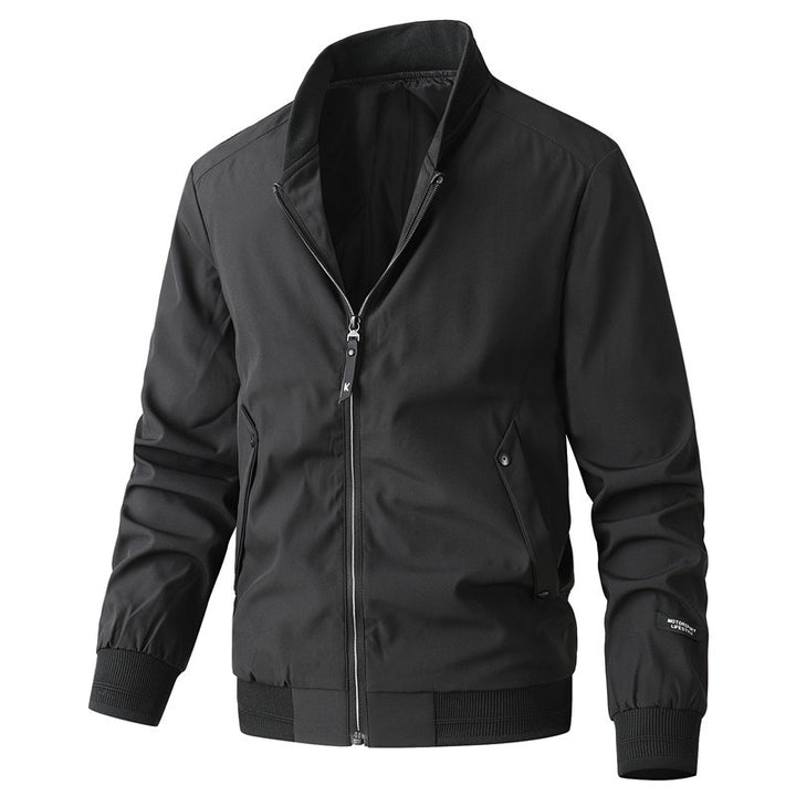 Men's Minimalistic Bomber Jacket made of Technical Nylon with Stand-up Collar and Ribbed Cuffs Mune Fashion