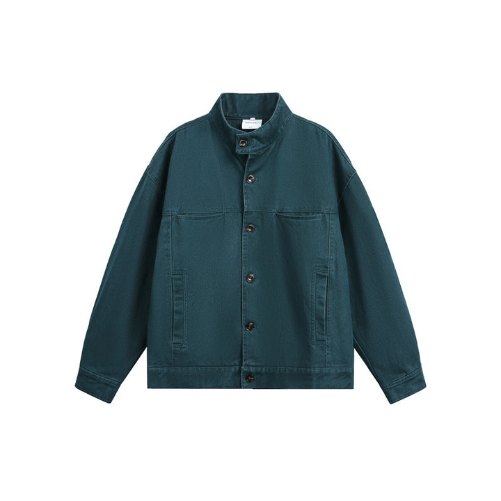 Unisex Short Cut Canvas Work Jacket with High Stand-Up Collar Mune Fashion