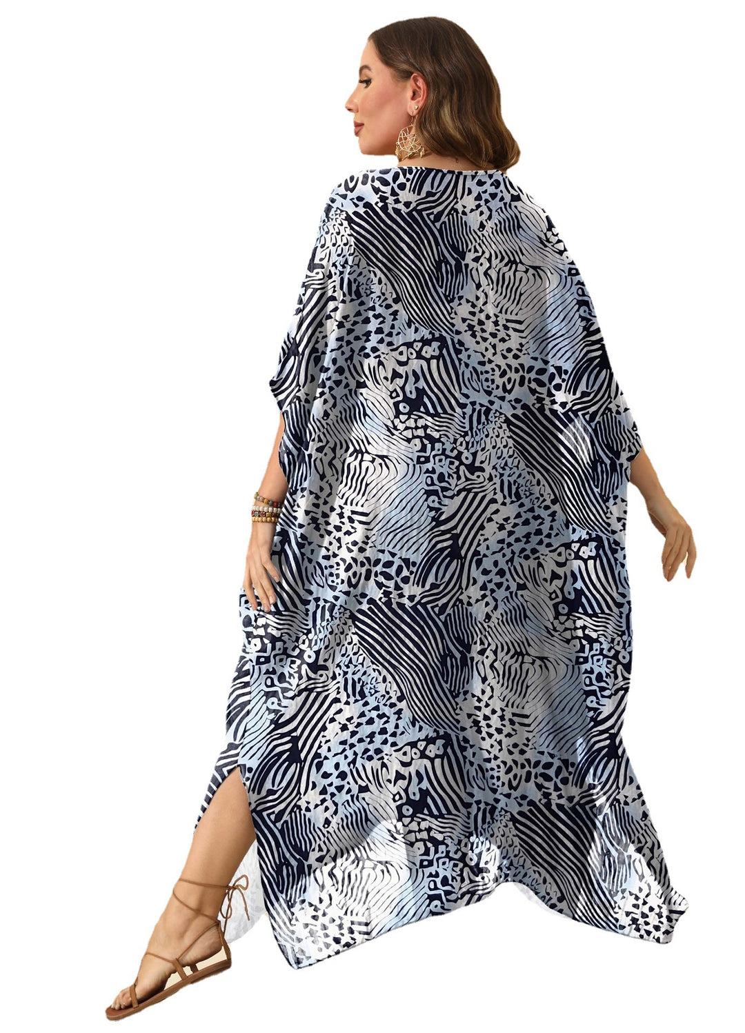 Women's casual maxi dress with asymmetrical hem and animal print Mune Fashion