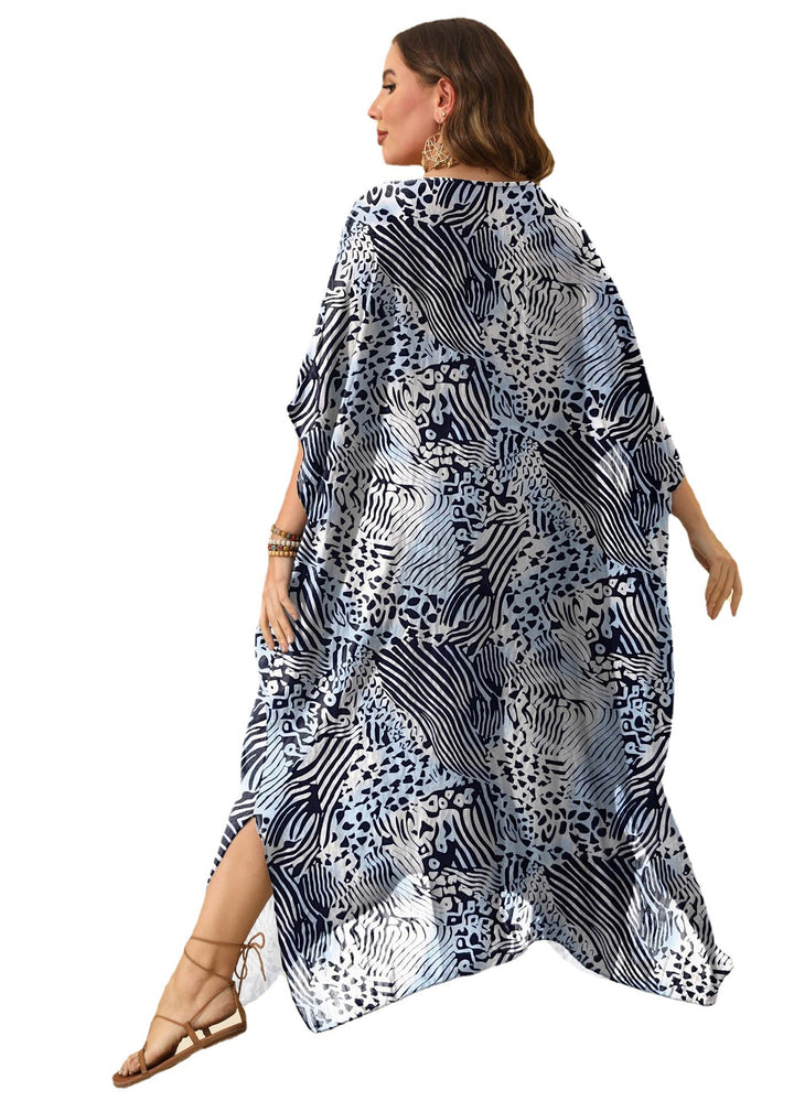 Women's casual maxi dress with asymmetrical hem and animal print Mune Fashion