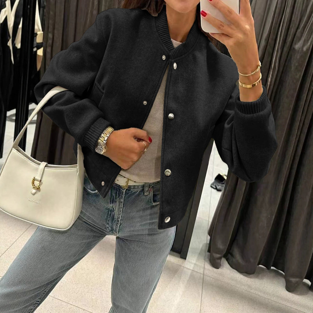 Women's short bomber-style jacket made of teddy fleece with ribbed cuffs Drune