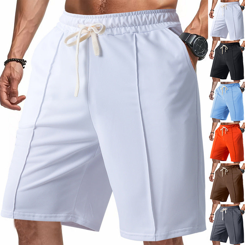 Men's knee-length relaxed Bermuda shorts with flat crease, elastic drawstring waistband and side pockets Mune Fashion