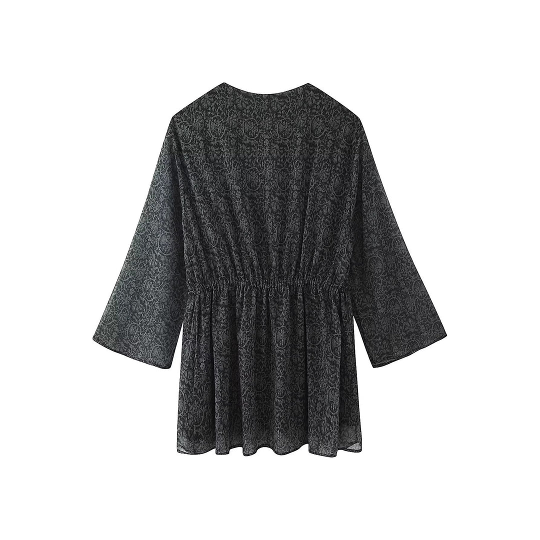 Women's Transparent Boho Tunic Dress with V-Neck, Drawstring and Tassels Mune Fashion
