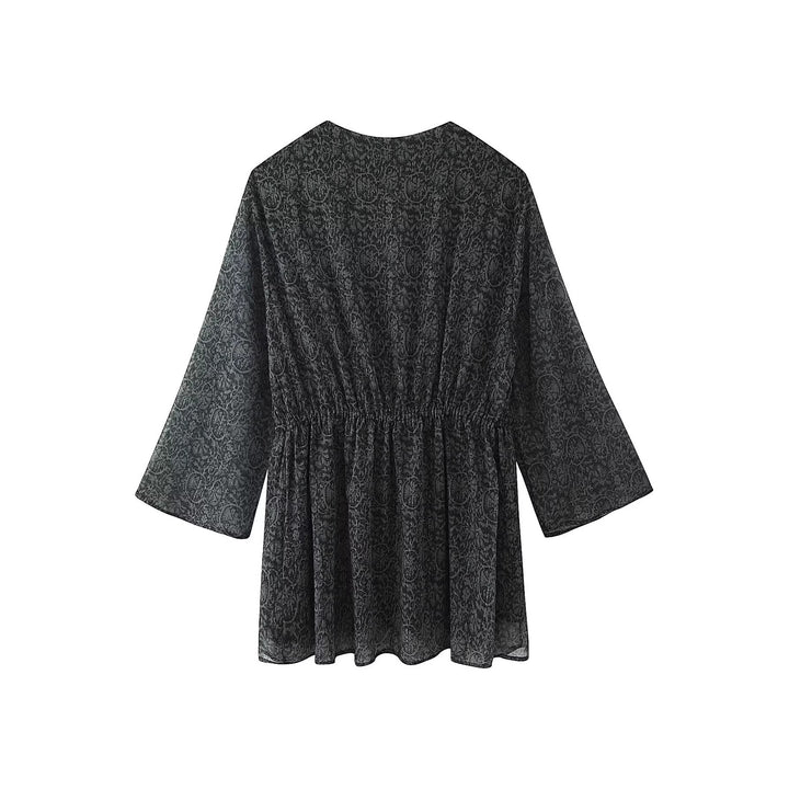 Women's Transparent Boho Tunic Dress with V-Neck, Drawstring and Tassels Mune Fashion