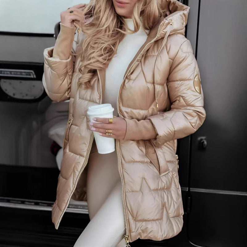 Women’s Quilted Coat Mid-Length with Hood, Padded Thermo Filling and Tailored Silhouette Mune Fashion