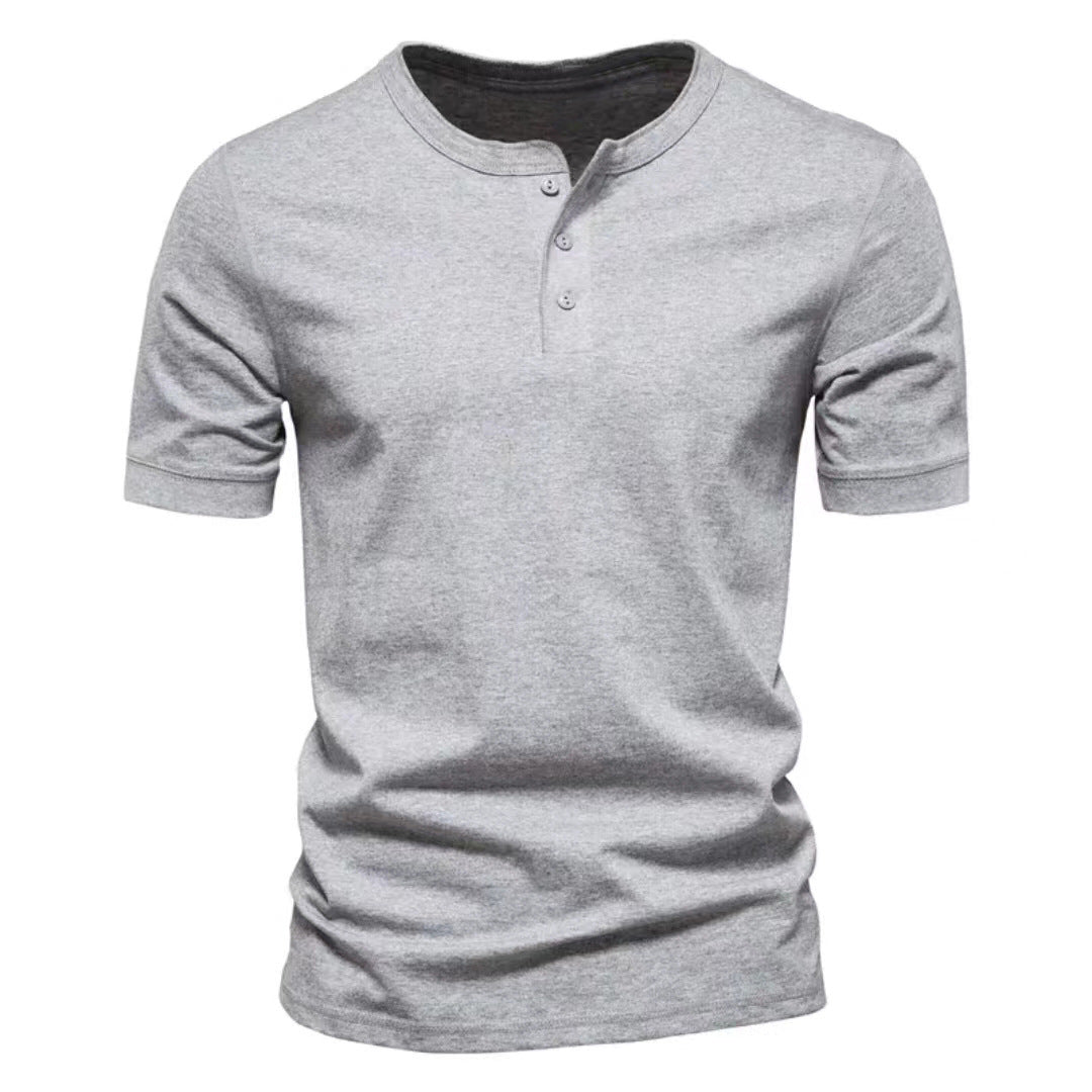 Men's tailored short-sleeve Henley shirt made of cotton blend with button placket Mune Fashion