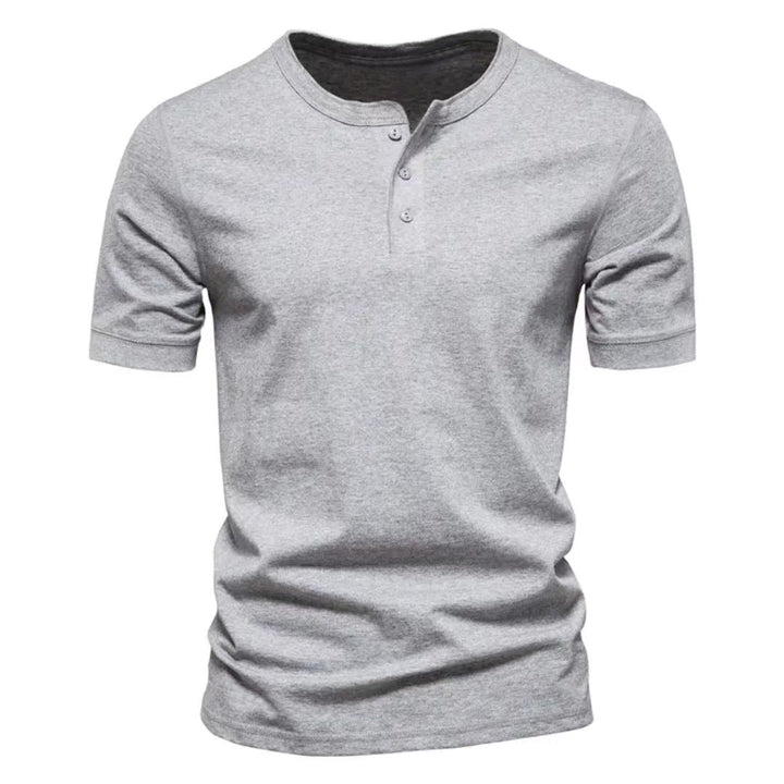 Men's tailored short-sleeve Henley shirt made of cotton blend with button placket Mune Fashion