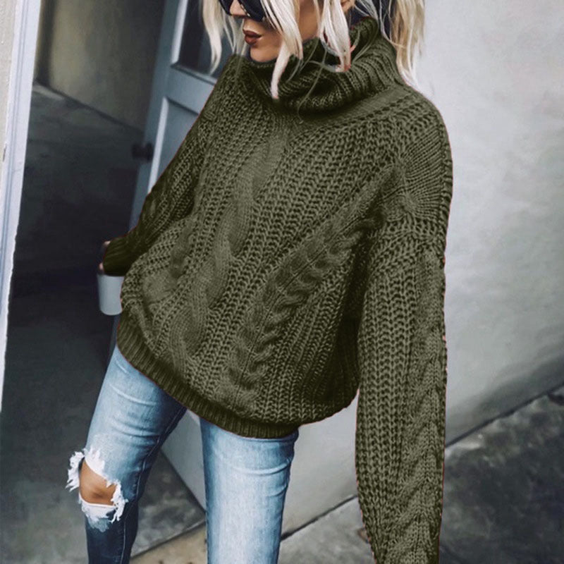 Women nan Oversized knitted sweater with chunky cable pattern and roll neck Mune Fashion