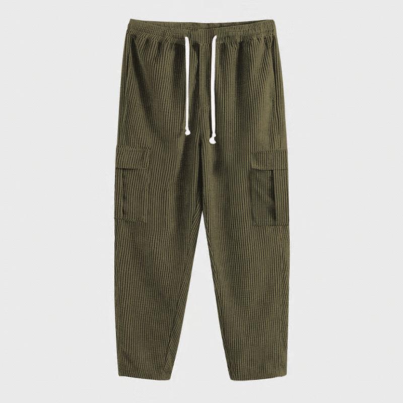 Men's cord cargo jogging pants with elastic waistband, drawstring and patch flap pockets Mune Fashion