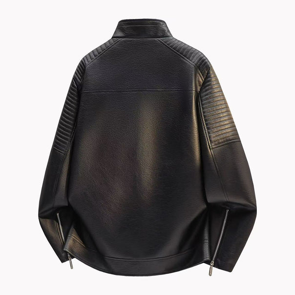 Men's Elegant Leather Jacket with Zippers Mune Fashion